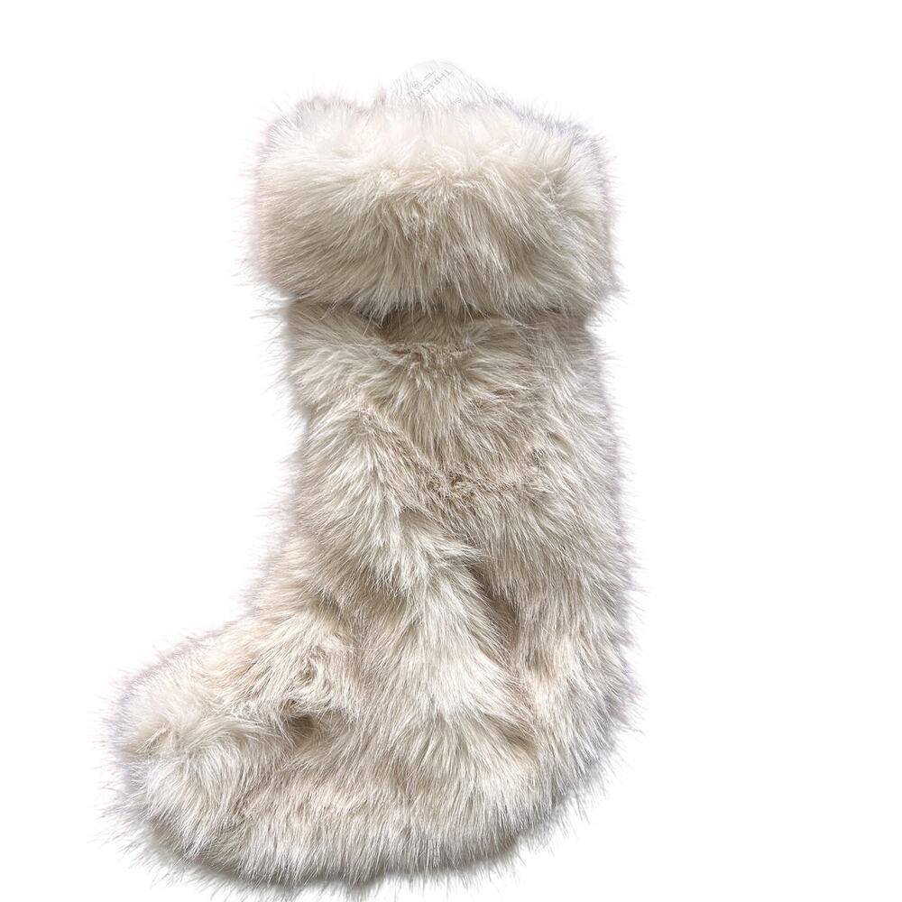 Threshold Faux Fur Stocking NWT Beige Fuzzy Fun Cozy